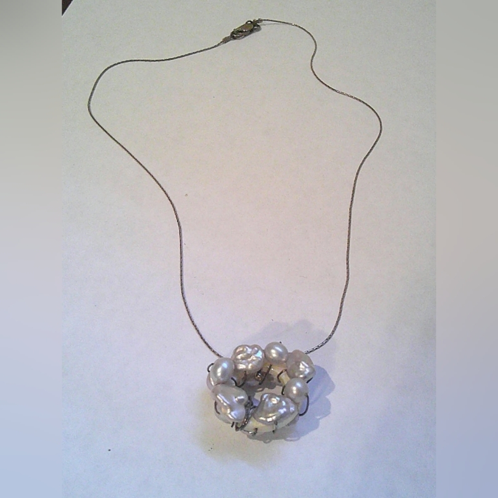 Sterling Silver Necklace with Baroque Pearl Cluster Pendant 925 Vintage Jewelry